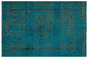Traditional Design Turquoise Over Dyed Vintage Rug 5'9'' x 8'10'' ft 175 x 270 cm