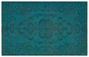 Traditional Design Turquoise Over Dyed Vintage Rug 5'8'' x 8'12'' ft 172 x 274 cm