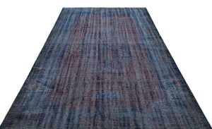 Distressed Blue Over Dyed Vintage Rug 5'9'' x 9'6'' ft 175 x 289 cm