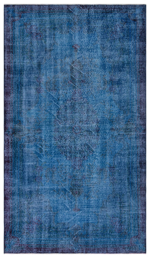 Traditional Design Blue Over Dyed Vintage Rug 4'9'' x 8'5'' ft 146 x 257 cm