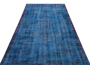 Traditional Design Blue Over Dyed Vintage Rug 4'9'' x 8'5'' ft 146 x 257 cm