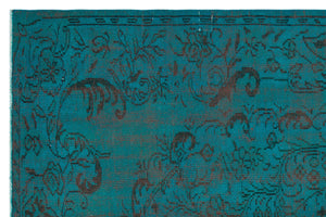 Traditional Design Turquoise Over Dyed Vintage Rug 5'9'' x 8'11'' ft 175 x 272 cm