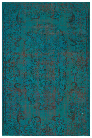 Traditional Design Turquoise Over Dyed Vintage Rug 5'9'' x 8'11'' ft 175 x 272 cm