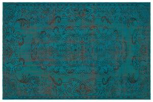 Traditional Design Turquoise Over Dyed Vintage Rug 5'9'' x 8'11'' ft 175 x 272 cm