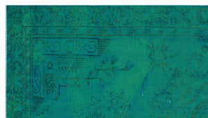 Traditional Design Turquoise Over Dyed Vintage Rug 5'6'' x 9'6'' ft 168 x 290 cm