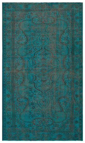 Traditional Design Blue Over Dyed Vintage Rug 4'11'' x 8'5'' ft 150 x 256 cm