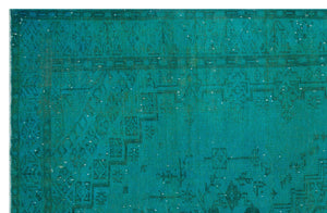 Traditional Design Turquoise Over Dyed Vintage Rug 6'2'' x 9'5'' ft 188 x 288 cm