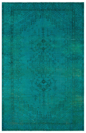 Traditional Design Turquoise Over Dyed Vintage Rug 6'2'' x 9'5'' ft 188 x 288 cm