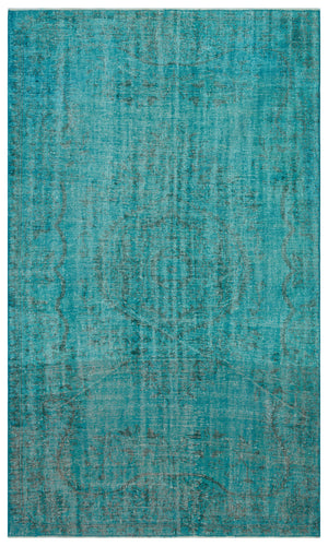 Turquoise Over Dyed Vintage Rug 5'10'' x 9'8'' ft 179 x 295 cm