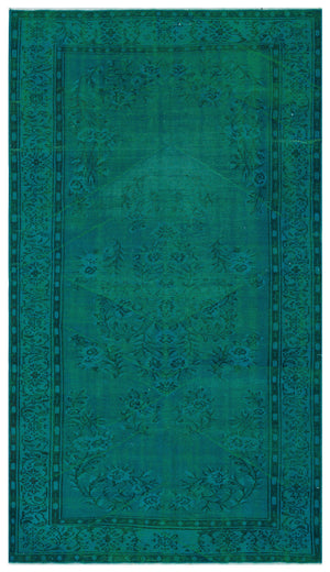 Retro Design Turquoise Over Dyed Vintage Rug 4'11'' x 8'10'' ft 150 x 268 cm