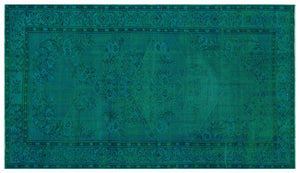 Retro Design Turquoise Over Dyed Vintage Rug 4'11'' x 8'10'' ft 150 x 268 cm