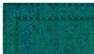 Retro Design Turquoise Over Dyed Vintage Rug 4'11'' x 8'10'' ft 150 x 268 cm