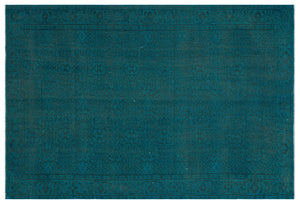 Retro Design Turquoise Over Dyed Vintage Rug 6'3'' x 9'2'' ft 190 x 280 cm