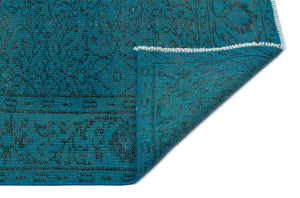 Retro Design Turquoise Over Dyed Vintage Rug 6'3'' x 9'2'' ft 190 x 280 cm