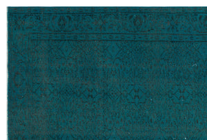 Retro Design Turquoise Over Dyed Vintage Rug 6'3'' x 9'2'' ft 190 x 280 cm