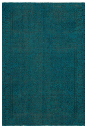 Retro Design Turquoise Over Dyed Vintage Rug 6'3'' x 9'2'' ft 190 x 280 cm