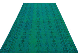 Retro Design Turquoise Over Dyed Vintage Rug 5'1'' x 8'7'' ft 154 x 261 cm