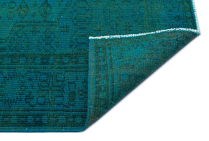 Traditional Design Turquoise Over Dyed Vintage Rug 6'2'' x 9'5'' ft 188 x 286 cm