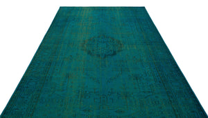 Traditional Design Turquoise Over Dyed Vintage Rug 6'2'' x 9'5'' ft 188 x 286 cm