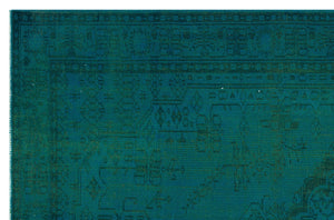 Traditional Design Turquoise Over Dyed Vintage Rug 6'2'' x 9'5'' ft 188 x 286 cm