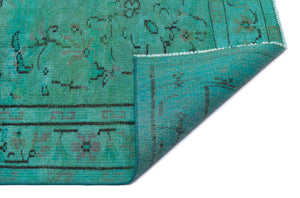Traditional Deasign Turquoise Over Dyed Vintage Rug 5'1'' x 7'11'' ft 155 x 242 cm