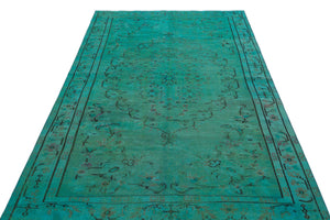 Traditional Deasign Turquoise Over Dyed Vintage Rug 5'1'' x 7'11'' ft 155 x 242 cm