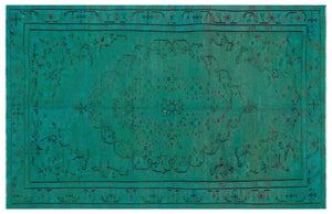 Traditional Deasign Turquoise Over Dyed Vintage Rug 5'1'' x 7'11'' ft 155 x 242 cm