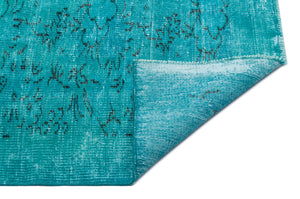 Retro Design Turquoise Over Dyed Vintage Rug 6'2'' x 9'5'' ft 188 x 287 cm