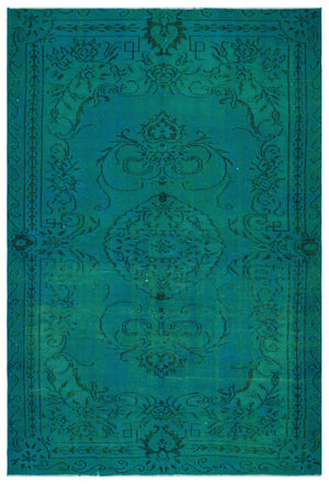 Traditional Design Turquoise Over Dyed Vintage Rug 5'10'' x 8'5'' ft 178 x 257 cm