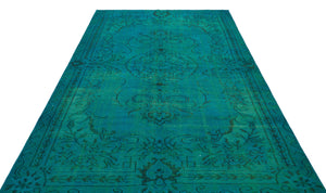 Traditional Design Turquoise Over Dyed Vintage Rug 5'10'' x 8'5'' ft 178 x 257 cm