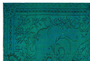 Traditional Design Turquoise Over Dyed Vintage Rug 5'10'' x 8'5'' ft 178 x 257 cm