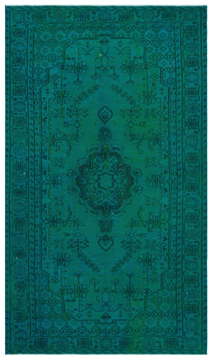 Traditional Design Turquoise Over Dyed Vintage Rug 5'9'' x 9'7'' ft 176 x 291 cm