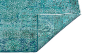 Traditional Design Turquoise Over Dyed Vintage Rug 5'12'' x 8'12'' ft 182 x 274 cm
