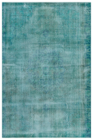 Traditional Design Turquoise Over Dyed Vintage Rug 5'12'' x 8'12'' ft 182 x 274 cm