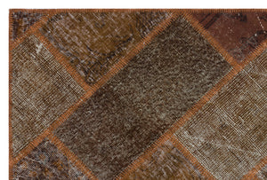 Brown Over Dyed Patchwork Unique Rug 3'11'' x 5'11'' ft 120 x 180 cm