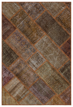 Brown Over Dyed Patchwork Unique Rug 3'11'' x 5'11'' ft 120 x 180 cm