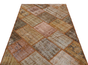 Brown Over Dyed Patchwork Unique Rug 3'11'' x 5'11'' ft 120 x 180 cm