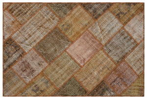 Brown Over Dyed Patchwork Unique Rug 3'11'' x 5'11'' ft 120 x 180 cm