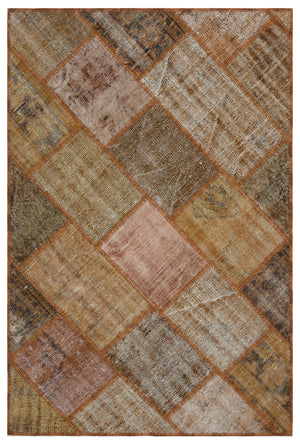 Brown Over Dyed Patchwork Unique Rug 3'11'' x 5'11'' ft 120 x 180 cm