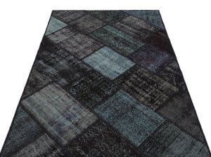 Black Over Dyed Patchwork Unique Rug 3'11'' x 5'11'' ft 120 x 180 cm