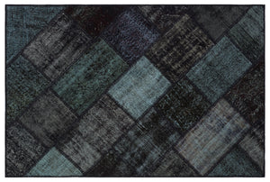 Black Over Dyed Patchwork Unique Rug 3'11'' x 5'11'' ft 120 x 180 cm
