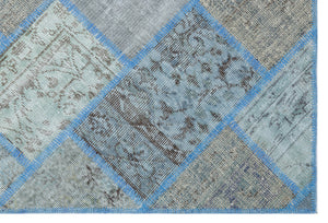 Blue Over Dyed Patchwork Unique Rug 3'11'' x 5'11'' ft 120 x 180 cm