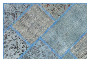Blue Over Dyed Patchwork Unique Rug 3'11'' x 5'11'' ft 120 x 180 cm