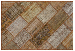 Brown Over Dyed Patchwork Unique Rug 3'11'' x 5'11'' ft 120 x 180 cm