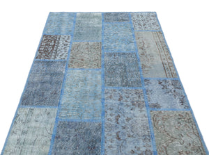 Blue Over Dyed Patchwork Unique Rug 3'11'' x 5'11'' ft 120 x 180 cm