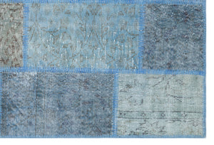 Blue Over Dyed Patchwork Unique Rug 3'11'' x 5'11'' ft 120 x 180 cm