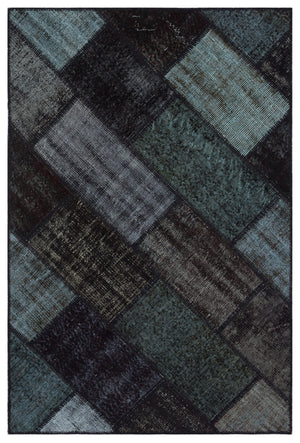 Black Over Dyed Patchwork Unique Rug 3'11'' x 5'11'' ft 120 x 180 cm