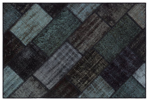 Black Over Dyed Patchwork Unique Rug 3'11'' x 5'11'' ft 120 x 180 cm