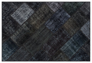 Black Over Dyed Patchwork Unique Rug 3'11'' x 5'11'' ft 120 x 180 cm