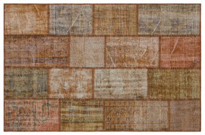 Brown Over Dyed Patchwork Unique Rug 3'11'' x 5'11'' ft 120 x 180 cm
